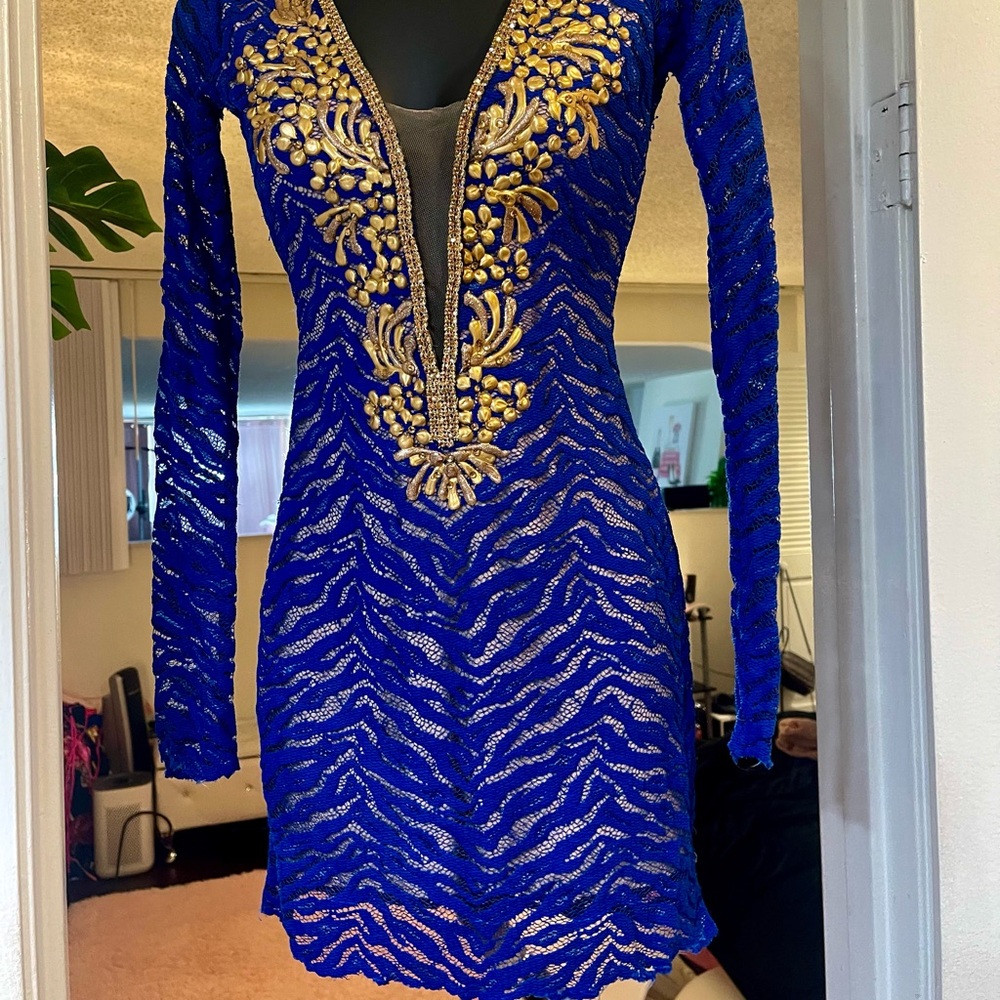 Baccio Gold designer Dress with Swarovski’s and paint